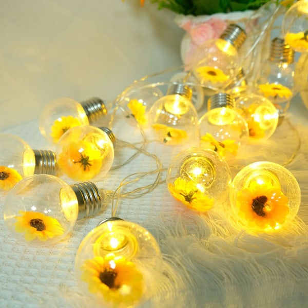 Vattentät solros LED-slingor, Mini Fairy-lampa för trädgårdsdekoration utomhus, batteridrivna tyglampor, 10 lampor 1,5 m（1,5 m，Varmvit）