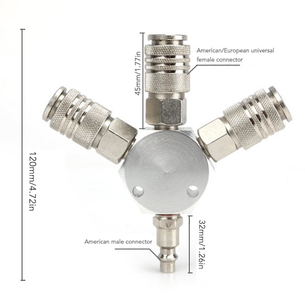 3-vejs luftdeler 1/4 tommer NPT han gevind 3-vejs manifold aluminiumlegering pneumatisk fitting til industrien