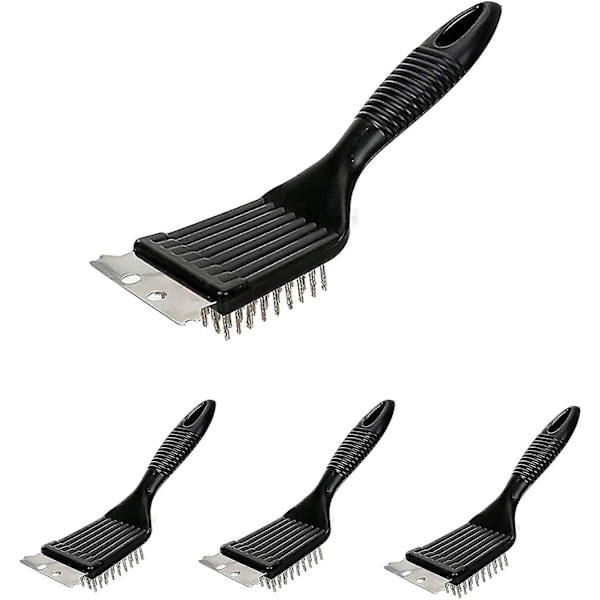 Grillbørste, 4 stk. Grillbørste til rengøring af grill med sort spartel i rustfrit stål