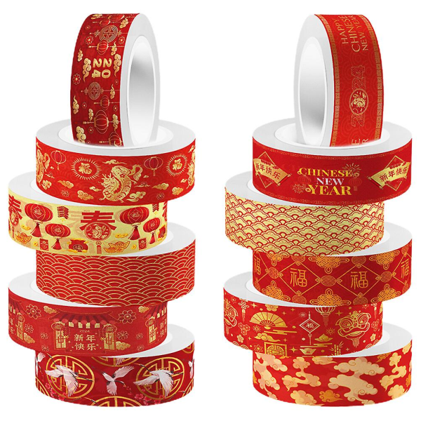 12 rullar Lunar New Year Craft Tape Gör-det-själv-dagbokstejp Dekorativ multifunktions Washi-tejp (500.00X1.50X0.10CM, färg)