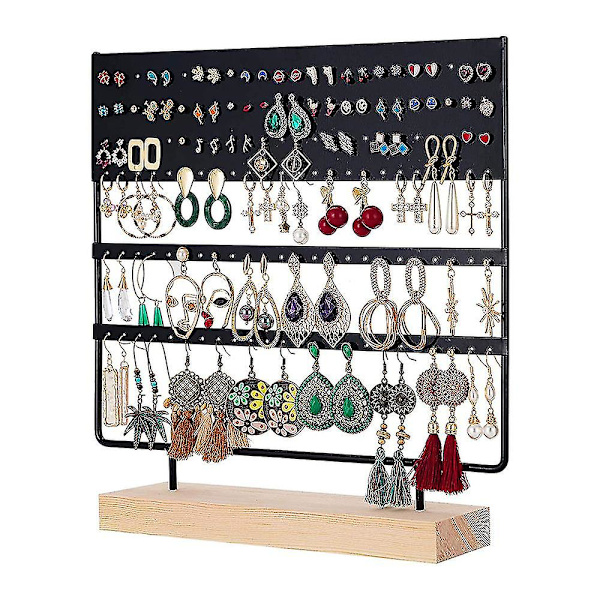 Örhänge Stativ Display Rack 3-lager Örhänge Stud Hållare Smycken Organizer（Svart）