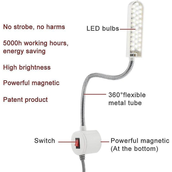 Sylampe LED-arbejdslampe med fleksibel svanehals til syning, læsning, håndværk, makeup