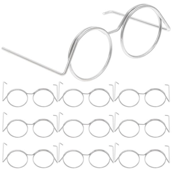10-pack dockglasögon i metalltråd, minisolglasögon, dockkläder, leksaker (3,50X2,50X1,40CM, silver)