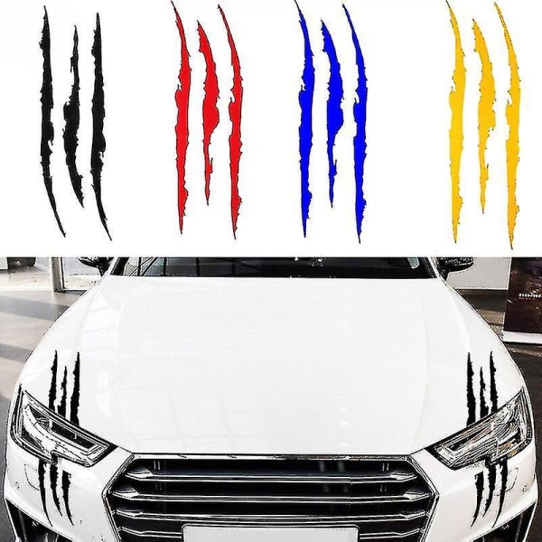 2pcs Car Stickers Reflective Monster Claw Marks Scratch Stripe Marks Auto Headlight Decal（Blue）