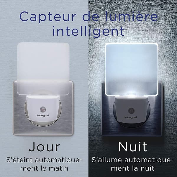 Integrert LED-nattlys, 2 stk., med automatisk sensor, dag/natt, stikkontakt, matt hvit