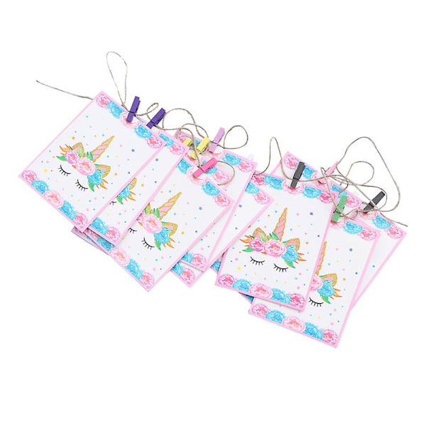 Set med banderolldekoration Enhörning tryckt 1:a födelsedagsbannervimpel för barnrumsdekoration fest (11,5X15,5 cm, som bilderna visar)