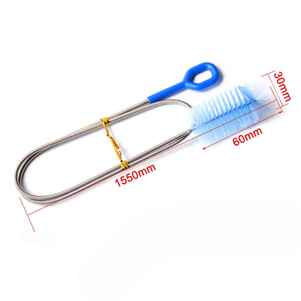 Fleksibel afløbsbørste, nylonrenser dobbeltsidet elastisk slange 1,55 m, rengøringsbørste super fleksibel afløbsrensningsværktøj, afløbsrensningsbørste (blå)