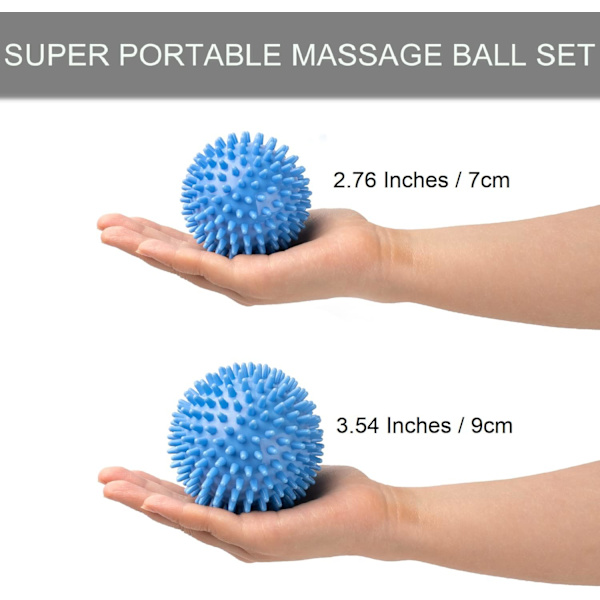 Hårda spikade massagebollar, 2-pack, för lindring av plantar fasciit och myofascial release, blå
