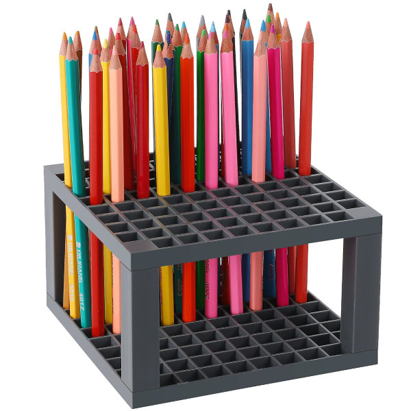 Penselholder 96-hulls blyant Penselholder Plast Skrivebordshylle Art Supplies (størrelse 1, grå)