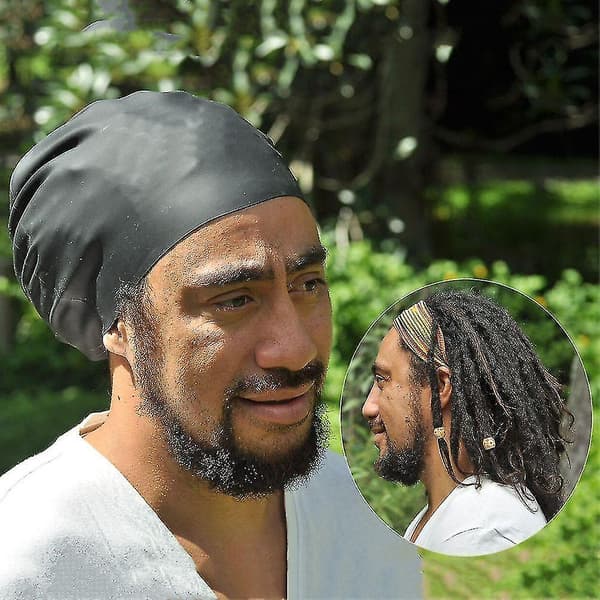 Extra stor badmössa för dreadlocks Skydda öron långt hår Silikon dykhattar（Svart）