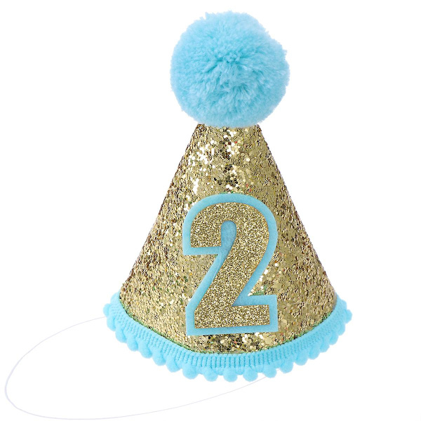 Glitrende 2. bursdag avsmalnet hattebånd justerbart pannebånd for baby shower rekvisita (blå)