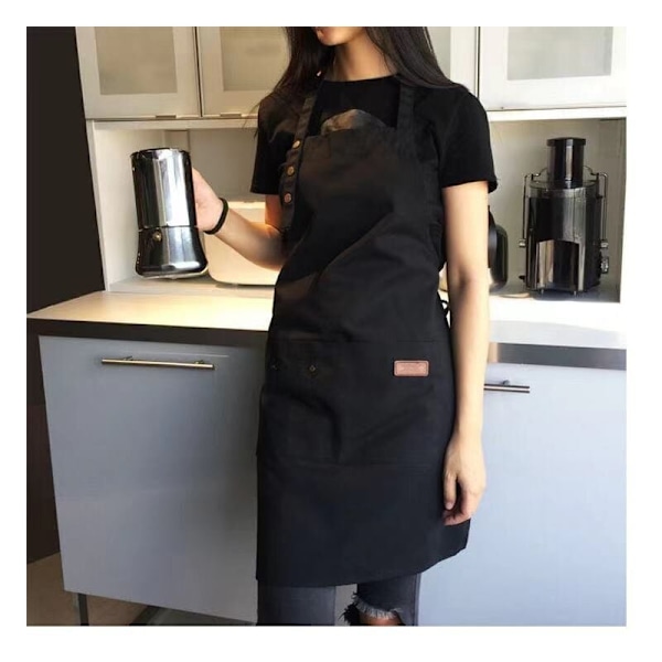 Nytt trendigt köksförkläde i canvas för kvinnor och män, kockförkläde, grillförkläde, restaurang, bar, butik, café, skönhetssalong, nagelstudio, uniform, 1 st (svart)