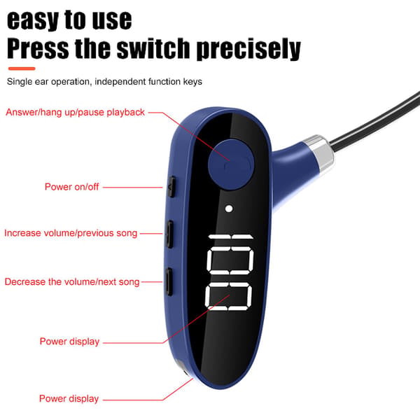 Konduktions Bluetooth 5.2-headset med digital display - sport Bluetooth-headset 20240304 (blå)
