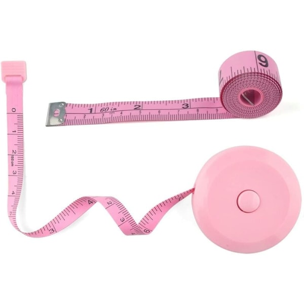 2-pack måttband för kropp, sömnadstyg och hantverk, indragbart, dubbelsidigt, 1,5 m, rosa