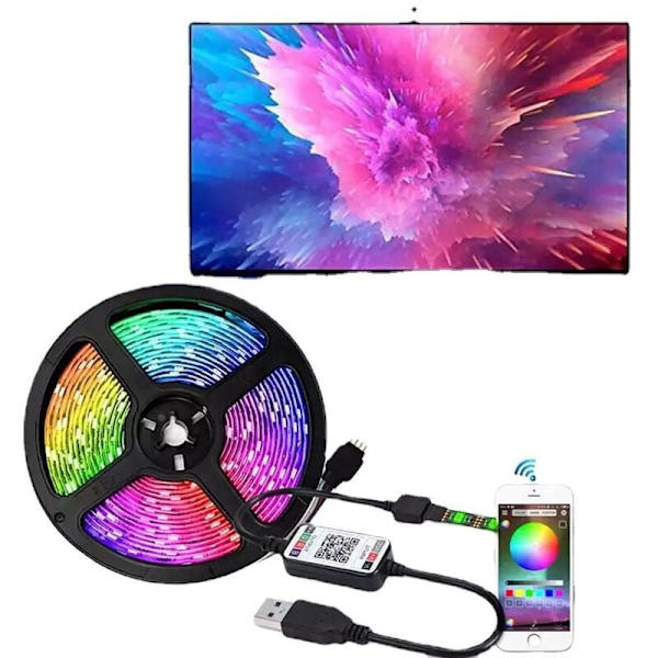 LED-ljusremsa, flexibel LED-ljusremsa, inomhus-TV-ljusremsa, USB Bluetooth + 24-tangenters fjärrkontroll, 5M 150 lampor är inte vattentäta