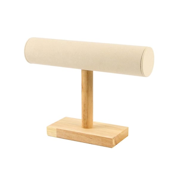 Massivt træ armbåndsdisplay stativ T-formet armbåndsstand hårstativ smykkeopbevaringsboks (beige, stor størrelse) (24,5x7x18c, som vist på billedet)