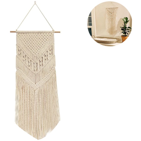 Handvävd Macrame Väggbonad Väggkonst Macrame Gobeläng för Sovrum Kontor Hem Väggdekor