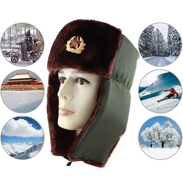 2023 nye hotte russiske militærhatter pilothatt politihatt vinter menn snøhette med øreklokker（C，svart）