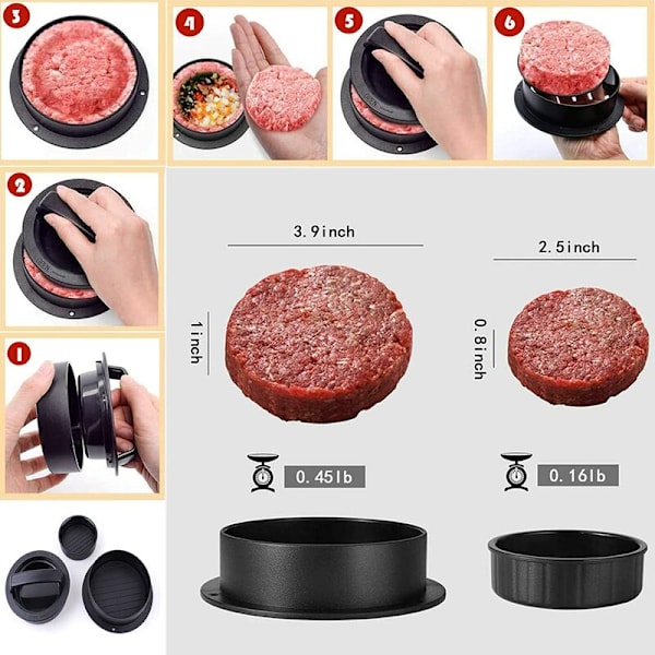 Hamburgerpress, 3 i 1 med 100 non-stick ark, non-stick hamburgerform kit, hamburgerpress för hamburgare/grill/köttfärslimpa/köttbullar