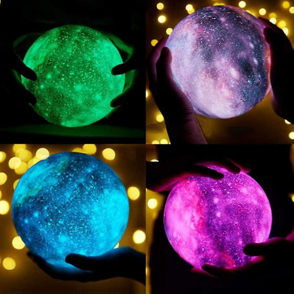 Stor 3D månelampe, månelyslampe nattelys med 16 farver 4 automatisk