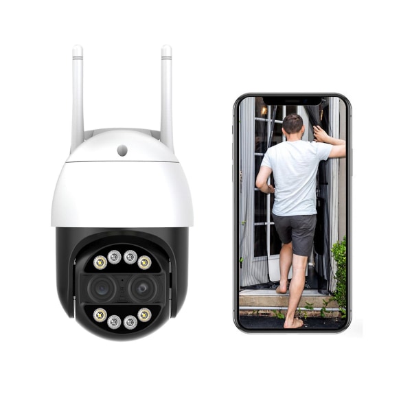 PTZ-säkerhetskamera utomhus med strålkastare 4MP WiFi-kameror för hemsäkerhet Digital övervakningskamera Night Vision Rörelsedetektering IP66（Svart）
