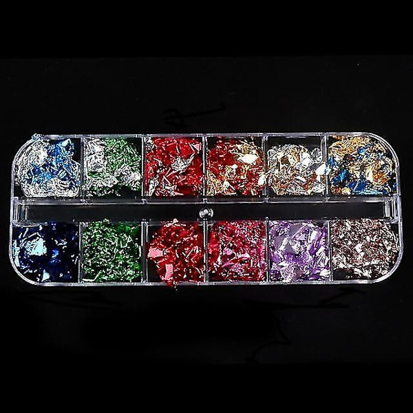 12SMCB Holografiskt nagelkonstglitter 3d färgglada flingor