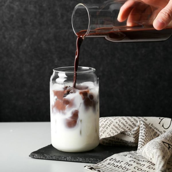 2 st dricksglas burk mugg kaffemugg, glas burk mugg, bambulock, glas sugrör 395ml/580ml, 50% erbjudande（S，Transparent）