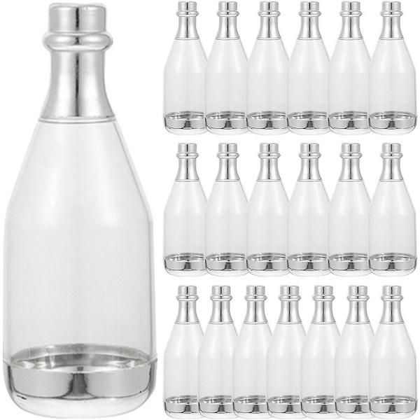 20 st bröllopsgodisboxar champagneflaska presentask behållare festgåvoask (11,5X4X4CM, silver)