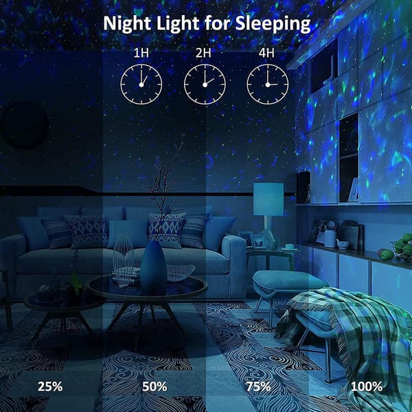 Galaxyprojektor, stjärnljusprojektor LED-lampor sovrum med Bluetooth