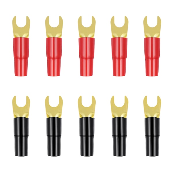 5-par Spade Terminal Adapter Anslutningsplugg Crimp Barriär Högtalartråd Kabel Terminal Plug (8ga, röd och svart) enligt bilden)