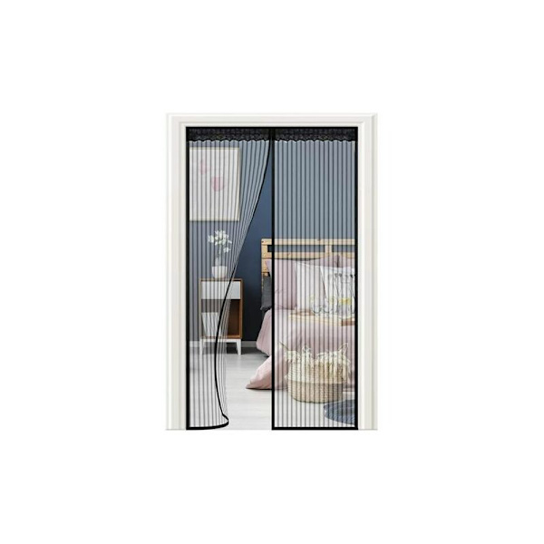 Myggnät för dörr - 90 x 210 cm magnetisk automatisk stängning - för balkongdörrar, vardagsrum, montering utan borrning (svart)
