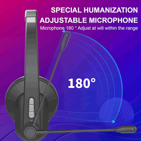 Bluetooth-headset med mikrofon, V5.0, trådlöst headset för mikrofon, telefon, kontor (svart)