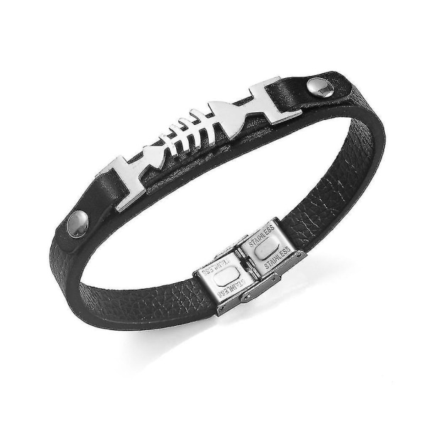 Klassisk læderarmbånd med fiskebensmønster i rustfrit stål