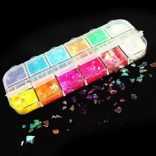 12SMCB Holografisk Nail Art Glitter 3d Farge Full Flakes
