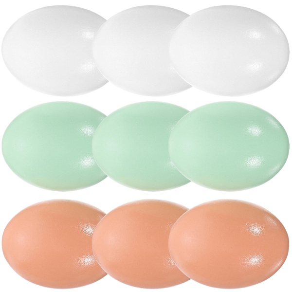 9 stycken träimitationer av ägg, simulerade träägg, träpåskägg DIY-tillbehör (6X4,5CM, flerfärgade)