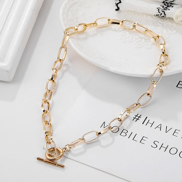Tjocka kedjeklänningar med växlade spännen, blandade länkade cirkelhalsband för kvinnor, minimalistiskt chokerhalsband, hett smycke（Ipa0518-1）