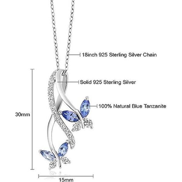 Gem Stone King Blå Tanzanit 925 Sterling Sølv Sommerfugl Infinity Vedhæng Halskæde 1.21 Ct Marquise Slibet Ædelsten Fødselssten med 18 Tommer Sølv Kæde
