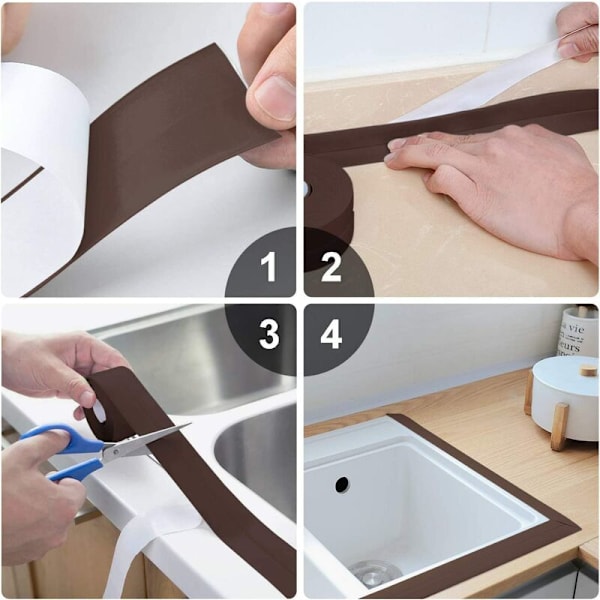 330x3.8CM Duschband Tätningslist Duschlist Badrum Silikonlist Maskeringstejp badkar PE självhäftande kök Hörn tätning(brun)