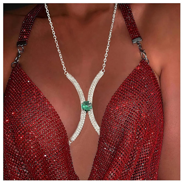 Hjerte Rhinestone Bryst Brakett Kjede Krystall Bryst Brakett Rhinestone BH Kroppskjede Bikini Sele Bryst Kjede for Kvinner (Hjerte)