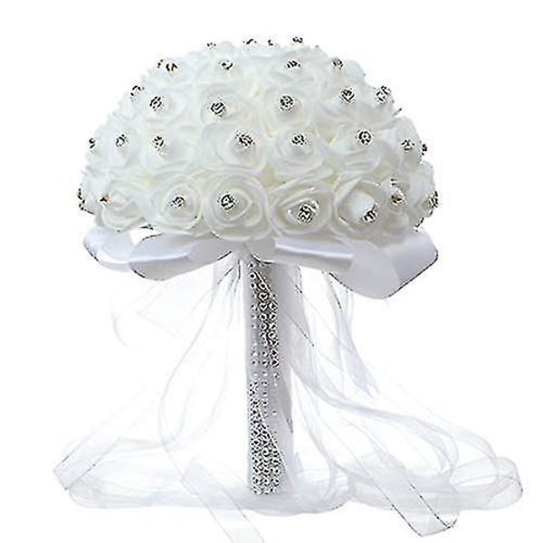 Kunstige brudebuketter håndlavede roseblomster rhinestone brudepige brudebuket bryllupstilbehør