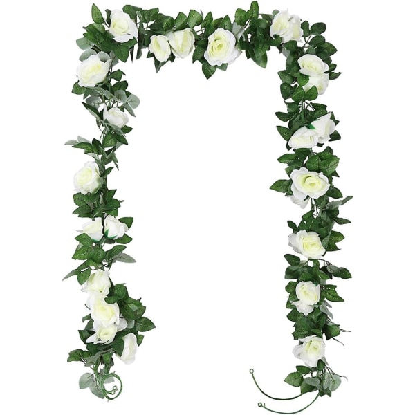 2 förpackningar konstgjorda rosväxter (2,2 m vita), konstgjorda blommor, dekoration för inomhus- och utomhusbruk, hem, kök, trädgård, kontor, bröllop, hotell, fest
