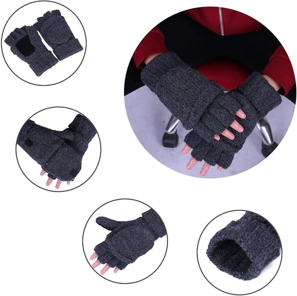 Vinter Stickade Fingerlösa Handskar Konvertibla Ullvantar Varma Handskar Kvinnor & Män (mörkgrå)