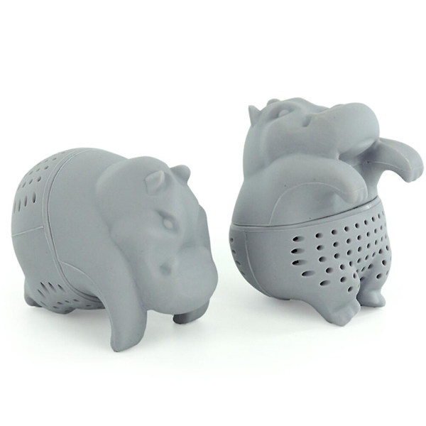 Hippo silikone tebrygger te løs te si te sil te diffuser køkkenredskab gadget (grå)
