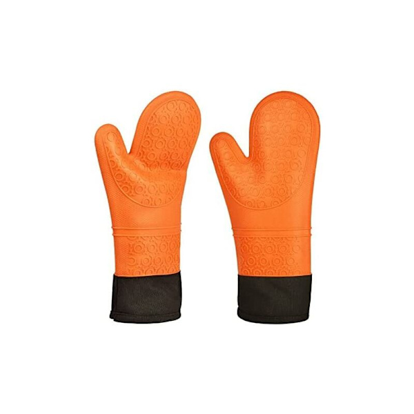 Ugnshandskar, Silikon Grytlappar Ugnsvantar Värmebeständiga Extra Långa Halkskyddade Köksvantar (Orange, 1 Par)