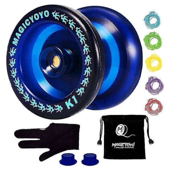 Responsiv Yoyo K1-plus med Yoyo-säck + 5 strängar och Yo-yo-handske, blå