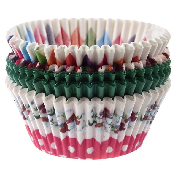 100 kpl Paperinen kakkukuppi Cupcake kotelot vuoraukset kuvio ja väri Satunnainen