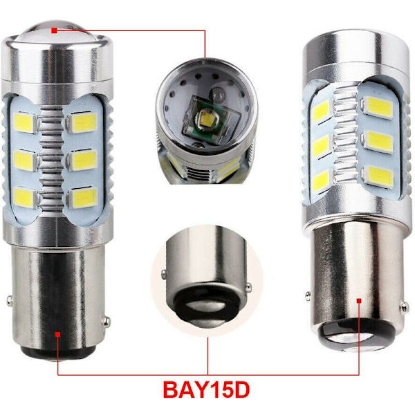 2 st 1157 BAY15D LED-lampor 12 SMD 5630-chips Högpresterande lampor för bromsljus P21/5W Bil LED-lampa Vit Röd Gul Auto 12V 24V（vitt ljus）