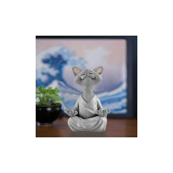 Mediterande katt i harts, Grå katt Buddha staty meditation, Yoga Buddha Zen katt, Hartsmaterial, för hem, utomhus, trädgård, gräsmatta, pool, dekoration,