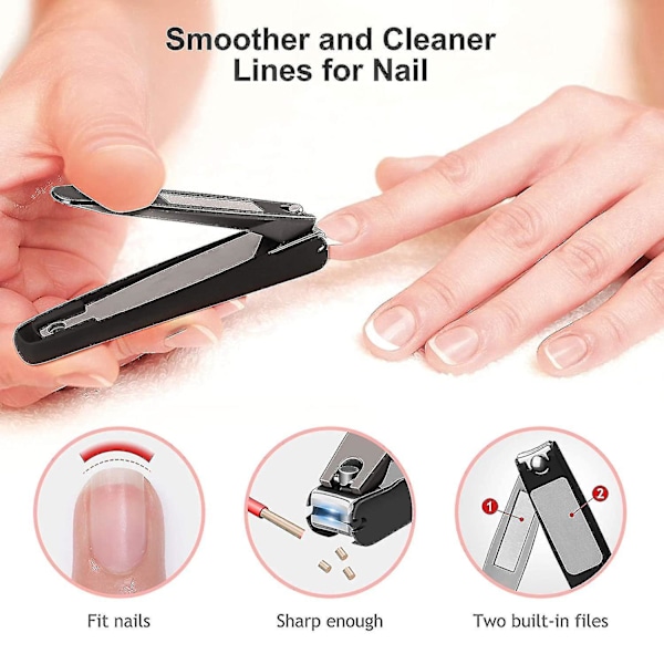 Nagelklippare med uppsamlare, 2 st fingernagelklippare tånagelklippare set, stänkskyddad nagelklippare
