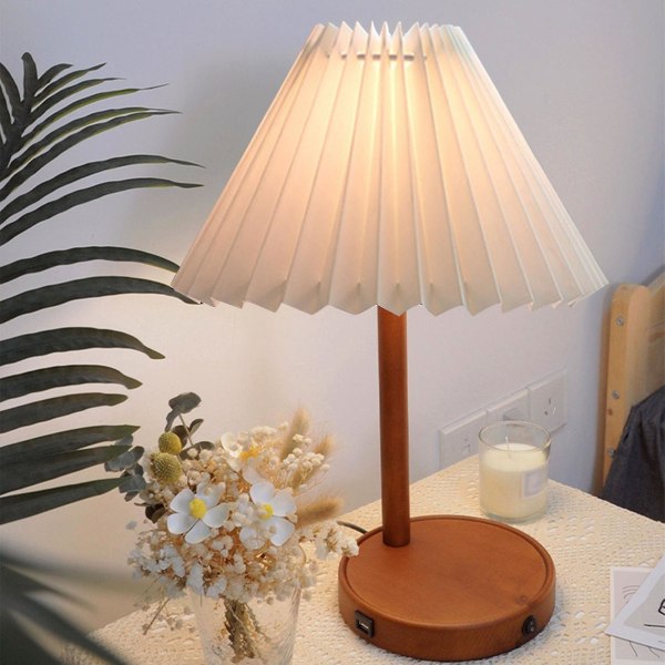 Plisseret lampeskærm bordlampe gulvlamper japansk stil plisseret lampeskærm kreativ skrivebordslampe Shad（beigegul）